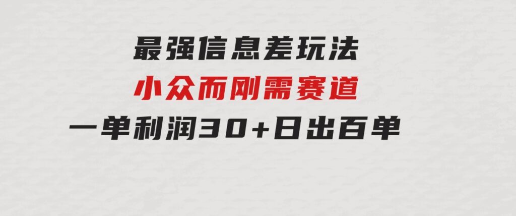 最强信息差玩法小众而刚需赛道一单利润30+日出百单做就100%挣钱-财仔梦想资源网