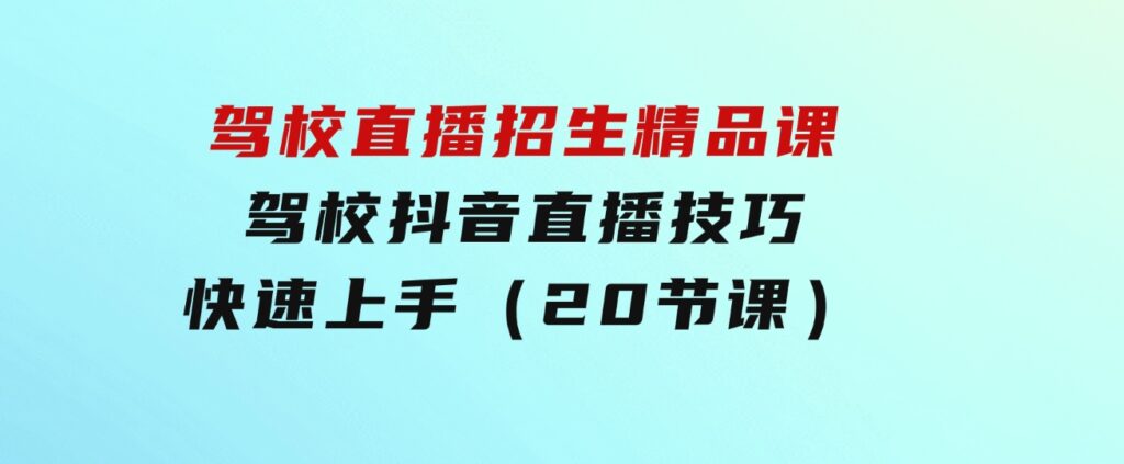 驾校直播招生精品课驾校抖音直播技巧快速上手（20节课）-财仔梦想资源网