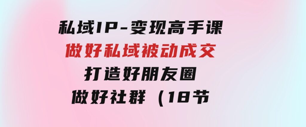 私域IP-变现高手课：做好私域被动成交，打造好朋友圈做好社群（18节）-财仔梦想资源网