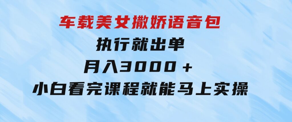 车载美女撒娇语音包，执行就出单，月入3000＋，小白看完课程就能马上实操-财仔梦想资源网