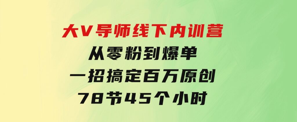 大V导师线下内训营：从零粉到爆单，一招搞定百万原创，78节45个小时-财仔梦想资源网