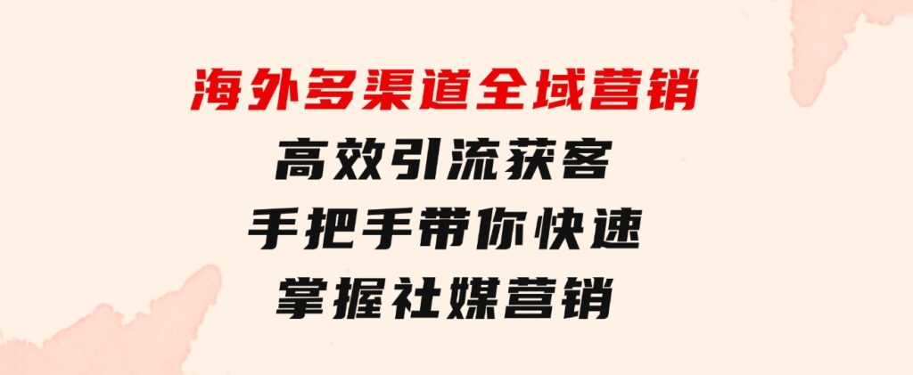 海外多渠道全域营销，高效引流获客，手把手带你快速掌握社媒营销-财仔梦想资源网