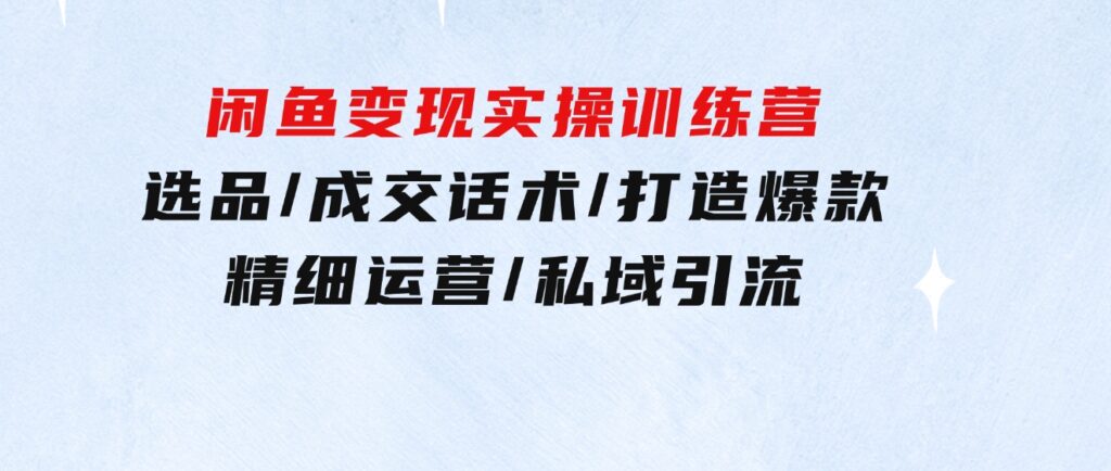 闲鱼变现实操训练营第2期：选品/成交话术/打造爆款/精细运营/私域引流-财仔梦想资源网