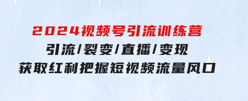 2024视频号引流训练营：引流/裂变/直播/变现获取红利把握短视频流量风口-财仔梦想资源网