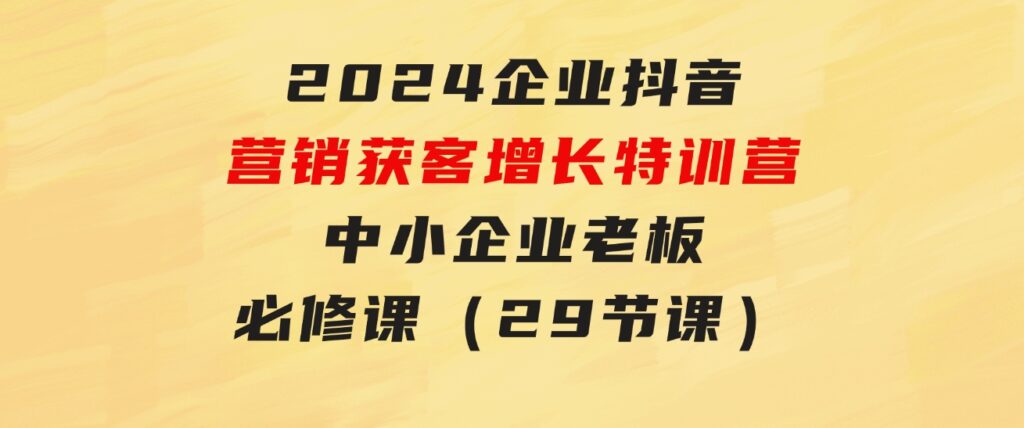 2024企业抖音-营销获客增长特训营，中小企业老板必修课（29节课）-财仔梦想资源网