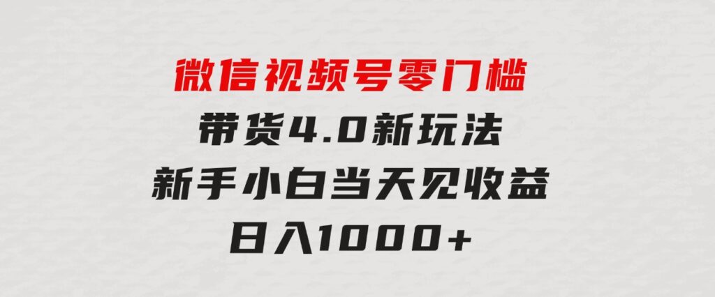 微信视频号零门槛带货4.0新玩法，新手小白当天见收益，日入1000+-财仔梦想资源网