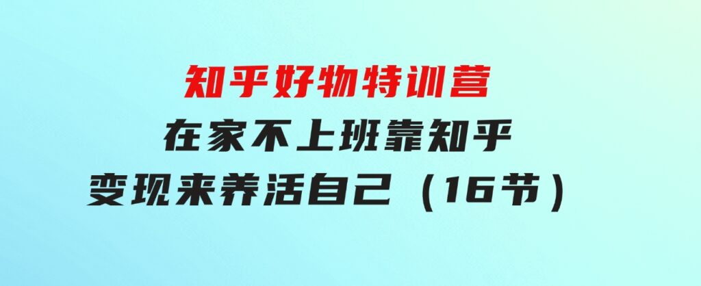 知乎好物特训营，在家不上班，靠知乎变现来养活自己（16节）-财仔梦想资源网