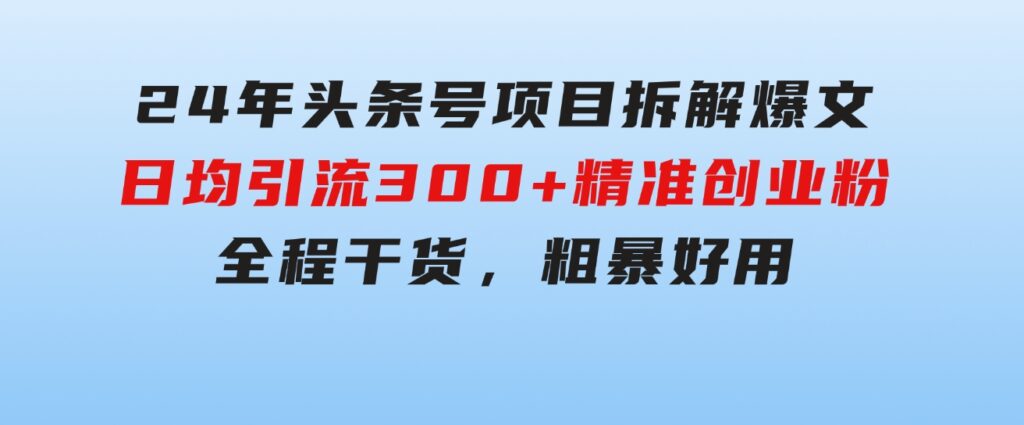 24年头条号项目拆解爆文，日均引流300+精准创业粉，全程干货，粗暴好用-财仔梦想资源网