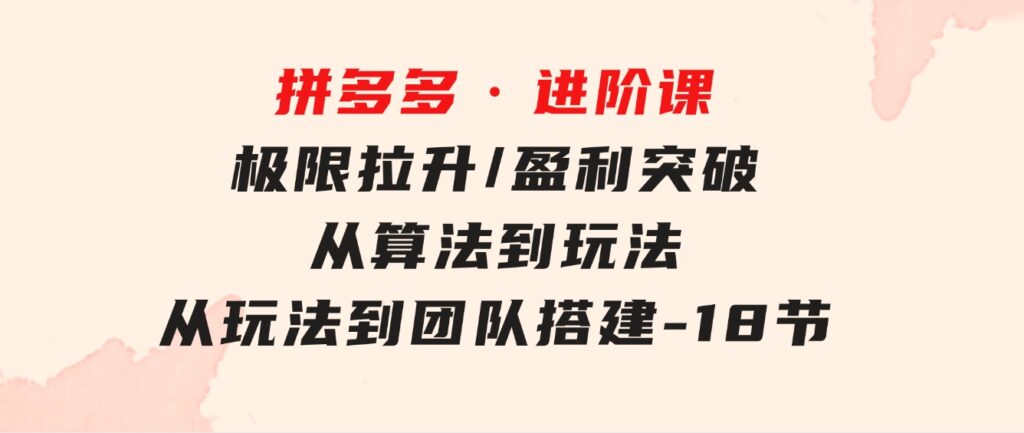拼多多·进阶课：极限拉升/盈利突破：从算法到玩法从玩法到团队搭建-18节-财仔梦想资源网