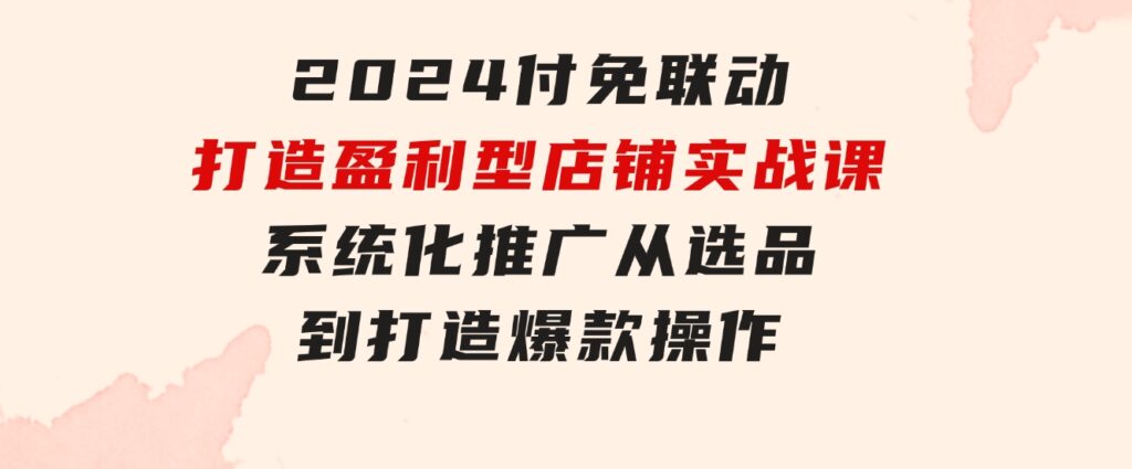 2024付免联动-打造盈利型店铺实战课，系统化推广从选品到打造爆款操作-财仔梦想资源网