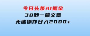 今日头条AI掘金，30秒一篇文章，无脑操作，日入2000+-财仔梦想资源网