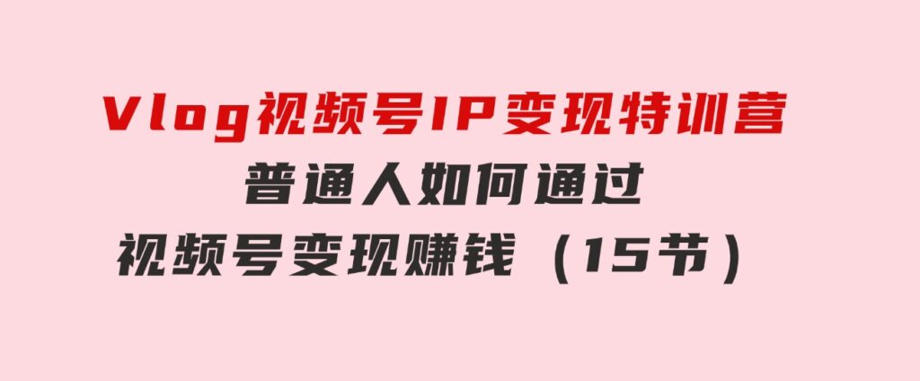 Vlog视频号IP变现特训营，普通人如何通过视频号变现赚钱（15节）-财仔梦想资源网