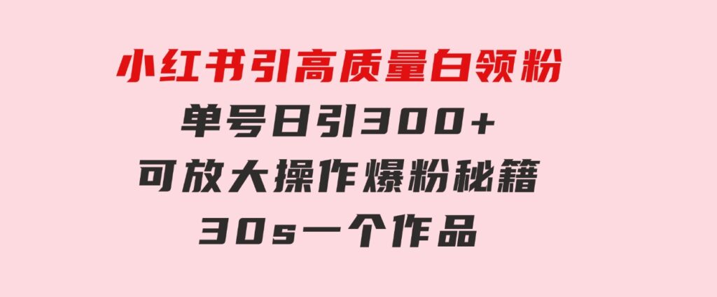 小红书引高质量白领粉，单号日引300+，可放大操作，爆粉秘籍！30s一个作品-财仔梦想资源网