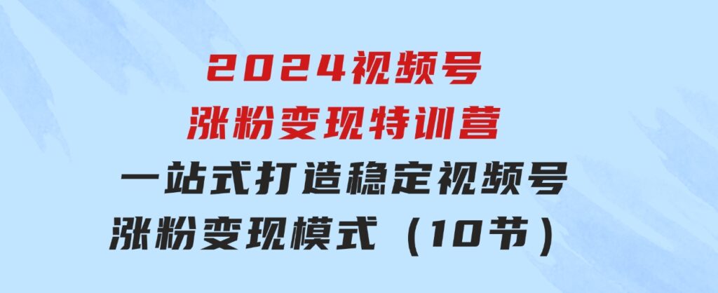 2024视频号-涨粉变现特训营：一站式打造稳定视频号涨粉变现模式（10节）-财仔梦想资源网