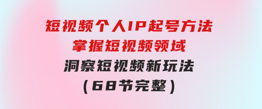 短视频个人IP起号方法，掌握短视频领域，洞察短视频新玩法（68节完整）-财仔梦想资源网