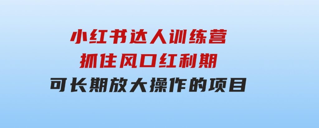 小红书达人训练营-第4期：抓住风口红利期，可长期，放大操作的项目-财仔梦想资源网