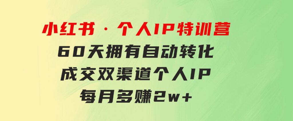 小红书·个人IP特训营：60天拥有自动转化成交双渠道个人IP，每月多赚2w+-财仔梦想资源网
