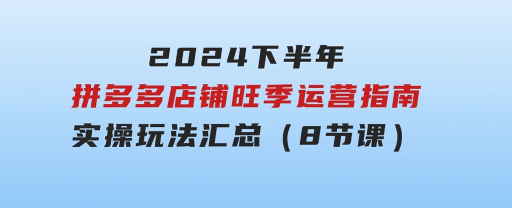 2024下半年拼多多店铺旺季运营指南：实操玩法汇总（8节课）-财仔梦想资源网