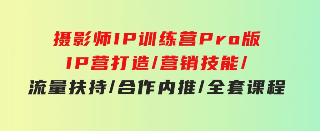 摄影师IP训练营Pro版，IP营打造/营销技能/流量扶持/合作内推/全套课程-财仔梦想资源网