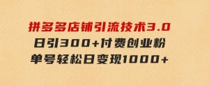 拼多多店铺引流技术3.0，日引300+付费创业粉，单号轻松日变现1000+-财仔梦想资源网