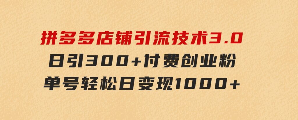 拼多多店铺引流技术3.0，日引300+付费创业粉，单号轻松日变现1000+-财仔梦想资源网