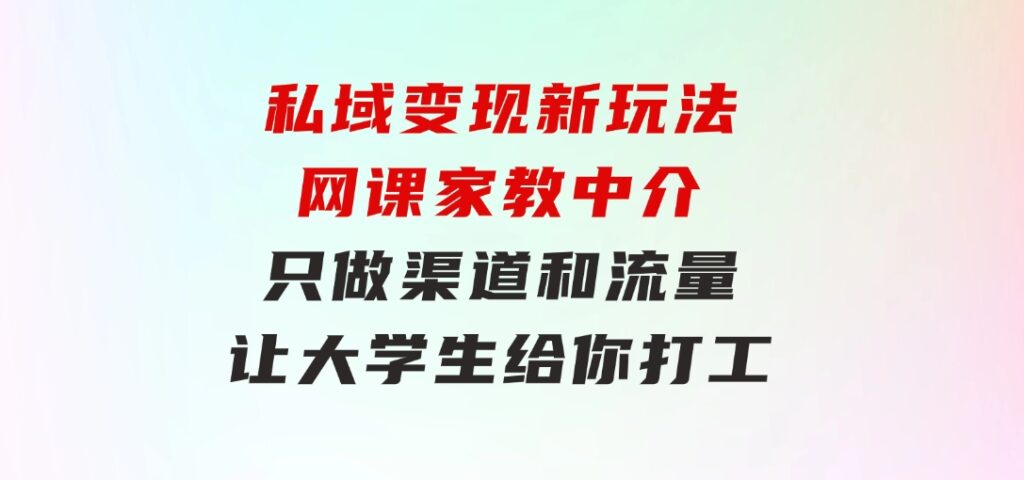 私域变现新玩法，网课家教中介，只做渠道和流量，让大学生给你打工-财仔梦想资源网