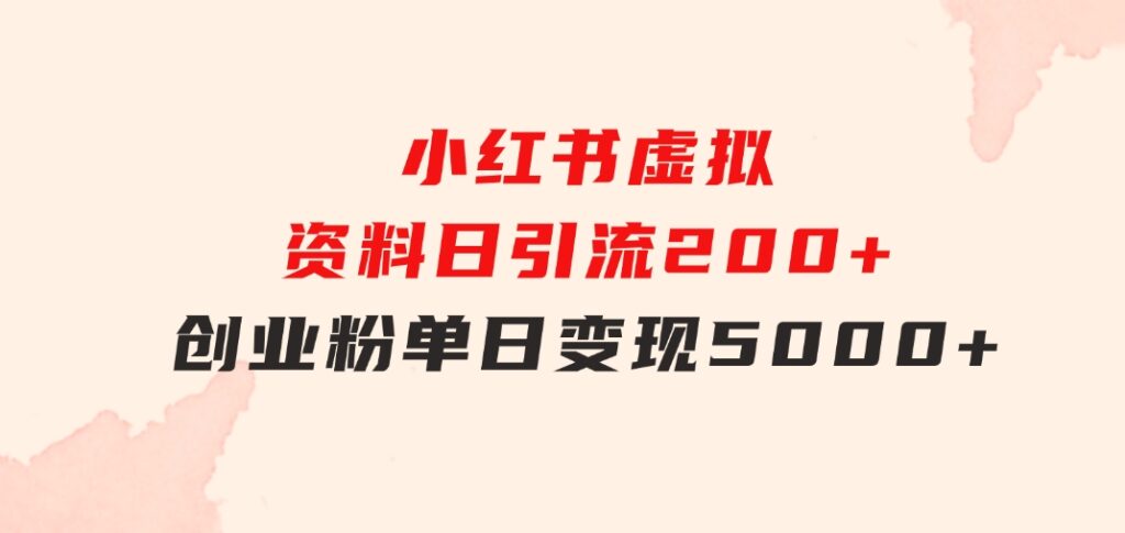 小红书虚拟资料日引流200+创业粉，单日变现5000+-财仔梦想资源网