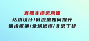 直播实操运营课：话术设计/低流量如何提升/话术框架/全场燃爆/非常干货-财仔梦想资源网