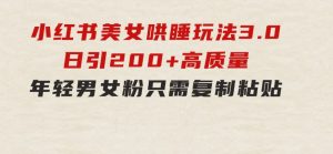 小红书美女哄睡玩法3.0，日引200+高质量年轻男女粉，只需复制粘贴-财仔梦想资源网