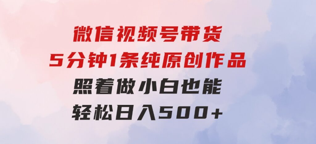 微信视频号带货，5分钟1条纯原创作品，照着做小白也能轻松日入500+-财仔梦想资源网