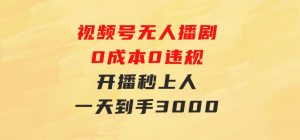 视频号无人播剧，0成本0违规，开播秒上人，一天到手3000-财仔梦想资源网