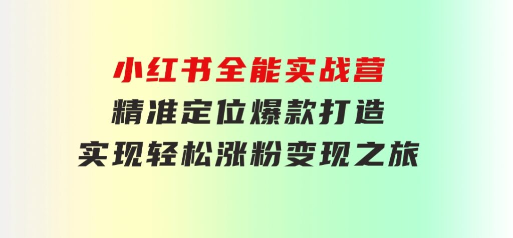 小红书全能实战营：精准定位，爆款打造，实现轻松涨粉变现之旅-财仔梦想资源网