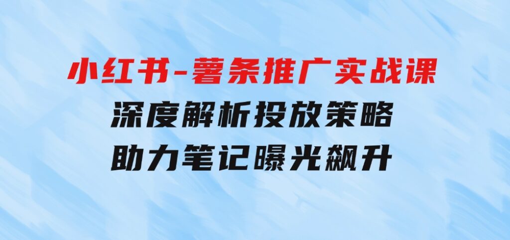 小红书-薯条推广实战课：深度解析投放策略，助力笔记曝光飙升-财仔梦想资源网