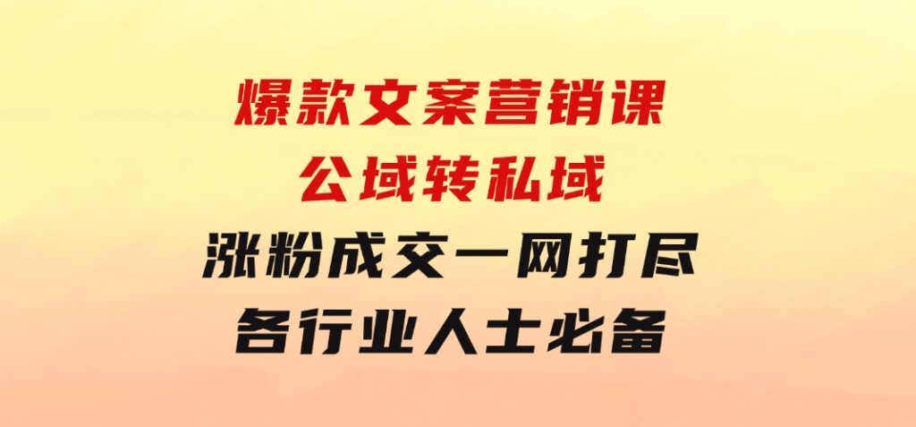 爆款文案营销课：公域转私域，涨粉成交一网打尽，各行业人士必备-财仔梦想资源网