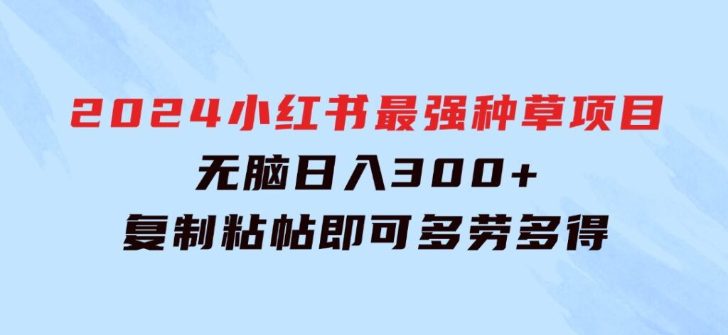2024小红书最强种草项目，无脑日入300+，复制粘帖即可，多劳多得-财仔梦想资源网