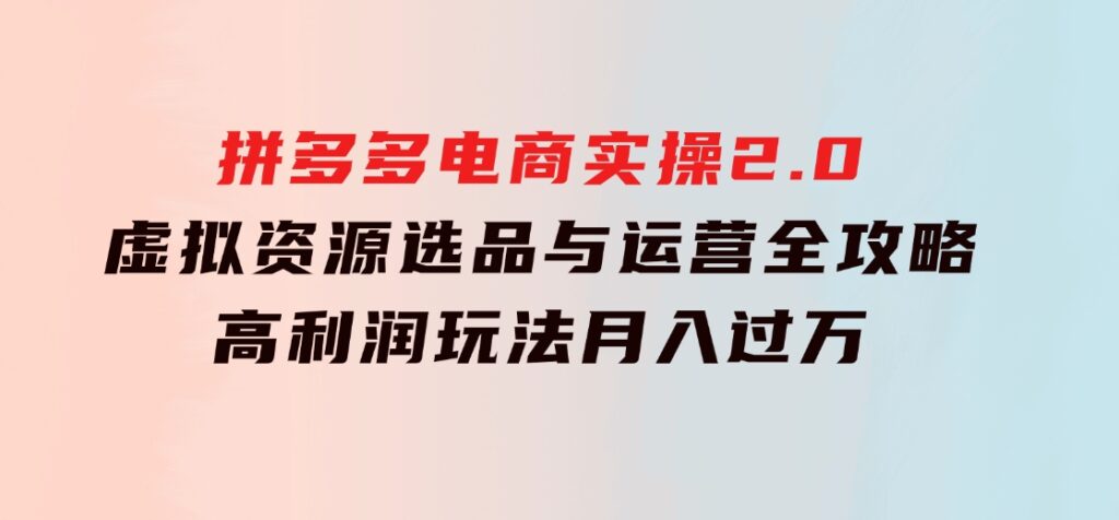 拼多多电商实操2.0：虚拟资源选品与运营全攻略，高利润玩法，月入过万-财仔梦想资源网