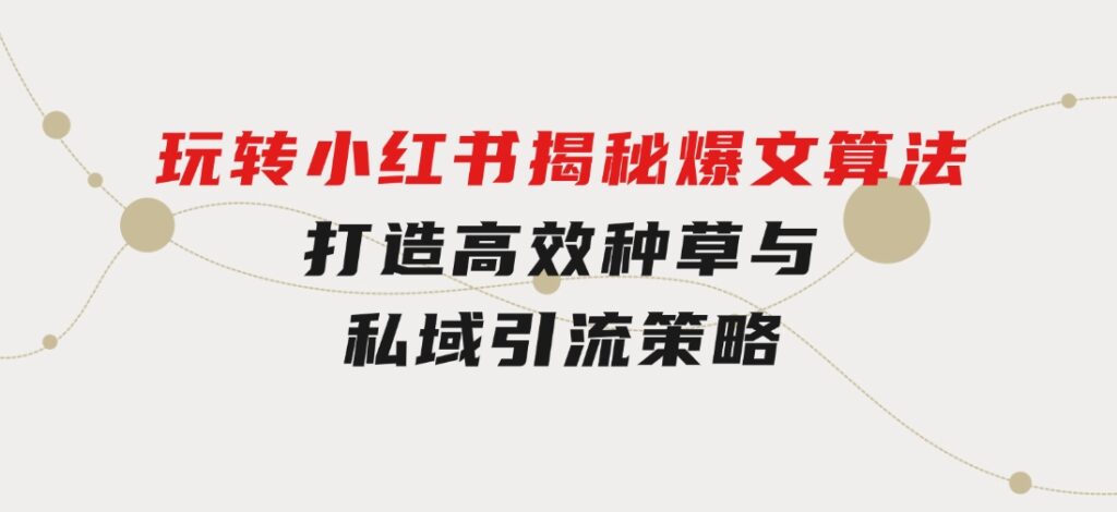 玩转小红书：揭秘爆文算法，打造高效种草与私域引流策略-财仔梦想资源网