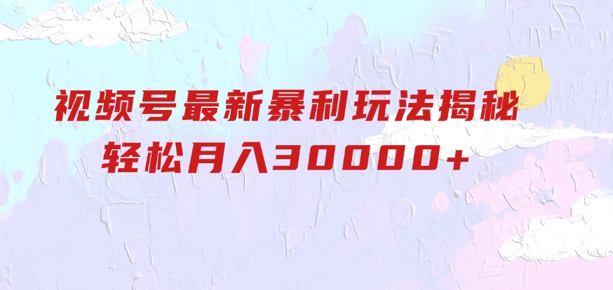 视频号最新暴利玩法揭秘，轻松月入30000+-财仔梦想资源网