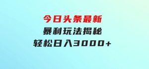 今日头条最新暴利玩法揭秘，轻松日入3000+-财仔梦想资源网