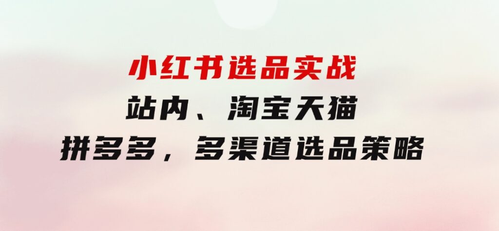 小红书选品实战：站内、淘宝天猫、拼多多，多渠道选品策略-财仔梦想资源网