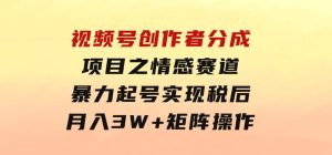 视频号创作者分成项目之情感赛道，暴力起号，实现税后月入3W+矩阵操作-财仔梦想资源网