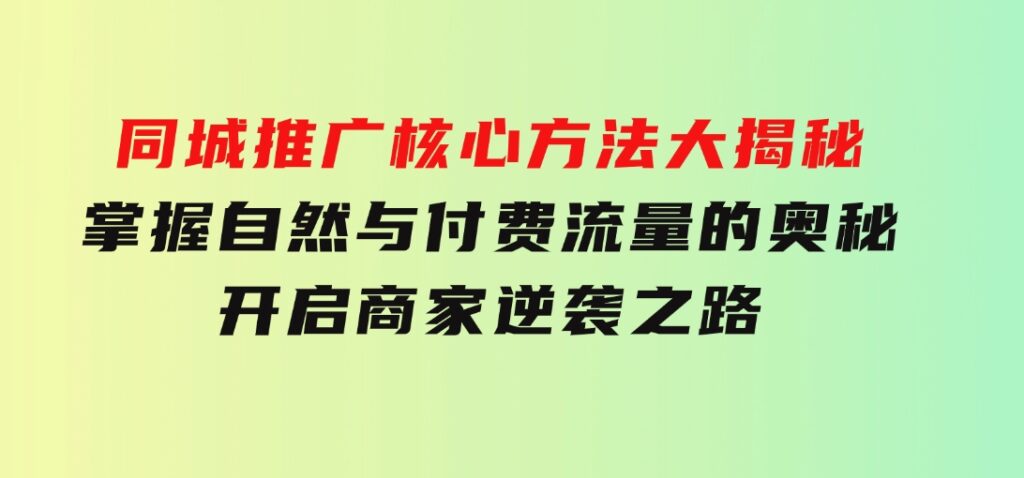 同城推广核心方法大揭秘：掌握自然与付费流量的奥秘，开启商家逆袭之路-财仔梦想资源网