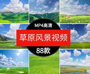 高清大草原牧场内蒙古包牛马儿羊群蓝天白云风景航拍短片视频素材-财仔梦想资源网