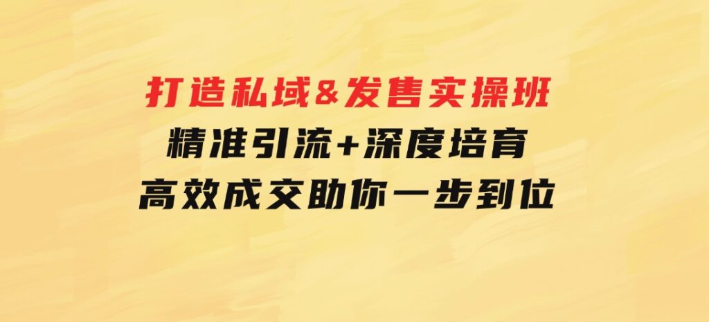 打造私域&发售实操班：精准引流+深度培育+高效成交，助你一步到位-财仔梦想资源网