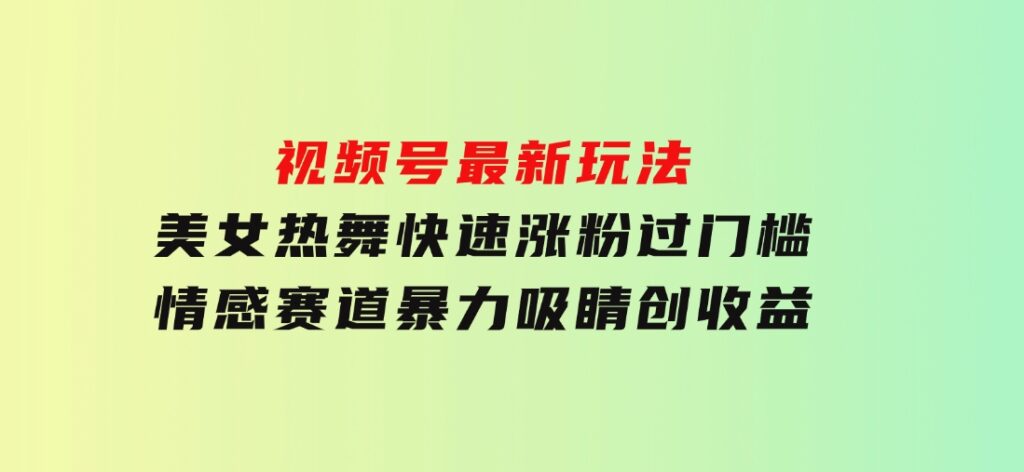 视频号最新玩法美女热舞快速涨粉过门槛情感赛道暴力吸睛创收益-财仔梦想资源网
