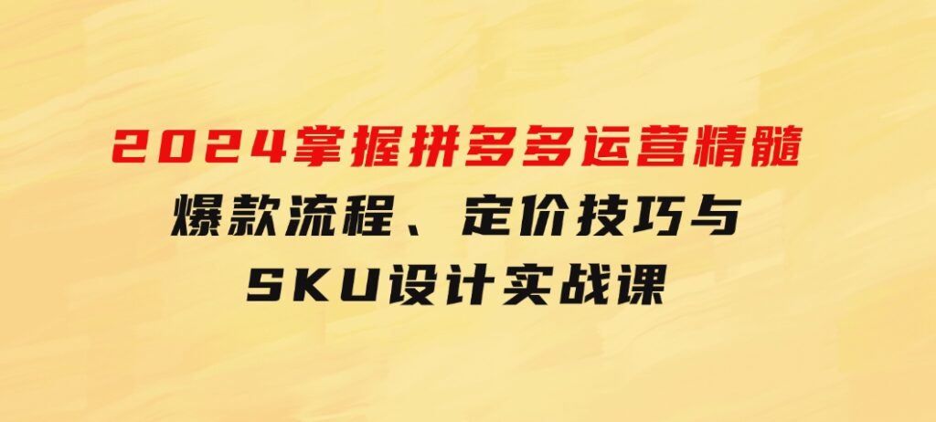 2024掌握拼多多运营精髓：爆款流程、定价技巧与SKU设计实战课-财仔梦想资源网