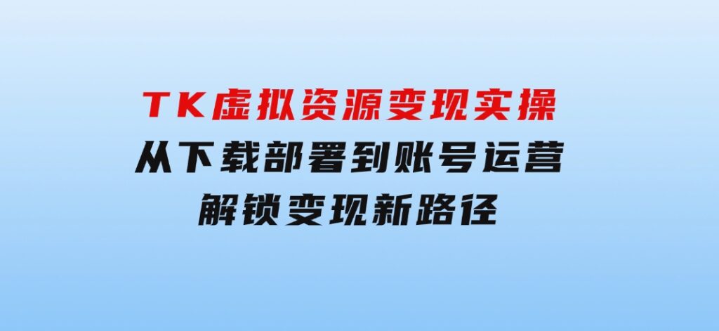 TK虚拟资源变现实操：从下载部署到账号运营，解锁变现新路径-财仔梦想资源网
