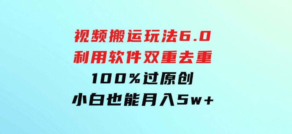 视频搬运玩法6.0，利用软件双重去重，100%过原创，小白也能月入5w+-财仔梦想资源网