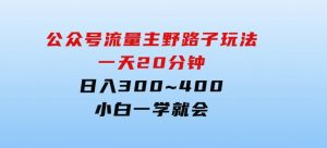 公众号流量主野路子玩法，一天20分钟，日入300~400，小白一学就会-财仔梦想资源网