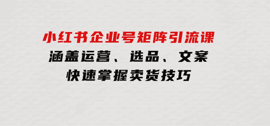 小红书企业号矩阵引流课，涵盖运营、选品、文案，快速掌握卖货技巧-财仔梦想资源网